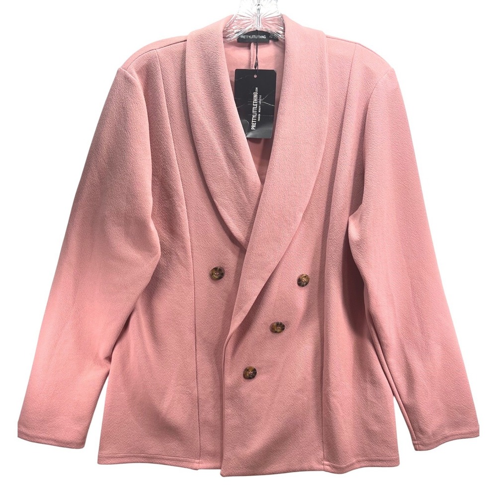 PrettyLittleThing Pink Textured Crepe Double Breasted Shawl Collar Blazer Sz 10